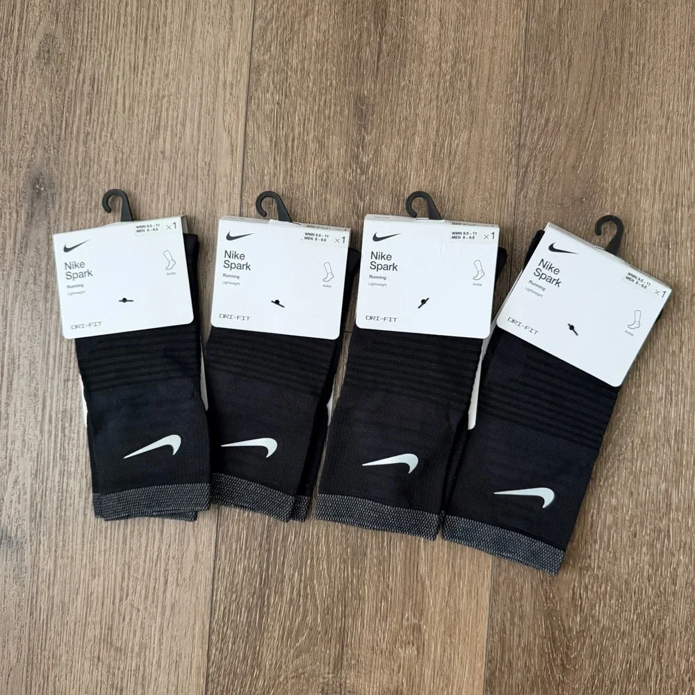 Nike Spark Running Socks Women 9.5-11 Men 8-9.5 Black Lightweight Ankle Dri-FIT